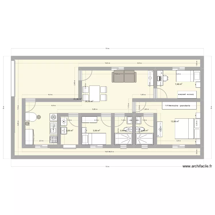 My House v3. Floor plan with 8  and 94 m²