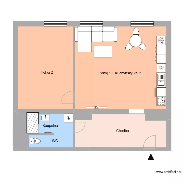 Jana Nerudy 613 byt 2 OV. Floor plan with 7  and 73 m²