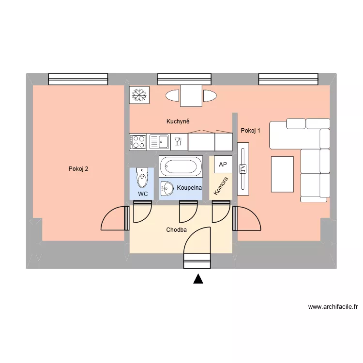 N&aacute;rodn&iacute; tř&iacute;da 745 byt 5 HA. Floor plan with 15  and 174 m²