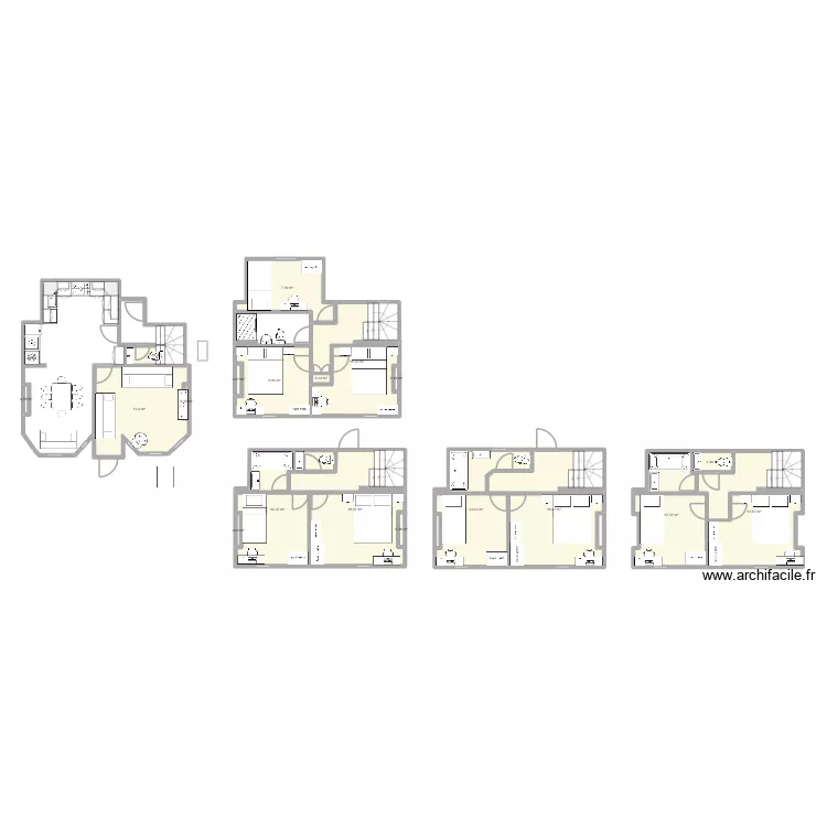 Revised Cottage layout with bath on to floor and shower on middle floor v4. Floor plan with 19  and 144 m²