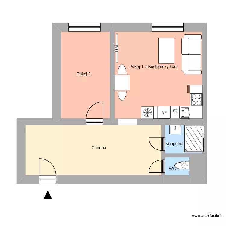 Matěje Kopeck&eacute;ho 636 byt 7 OV. Floor plan with 