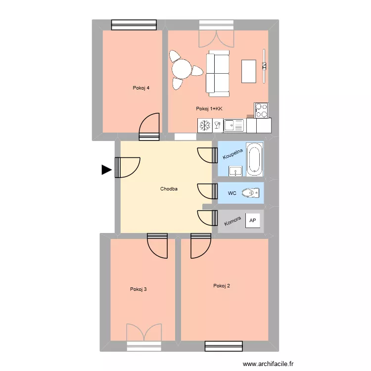 Hlavn&iacute; tř&iacute;da 686, byt1. Floor plan with 