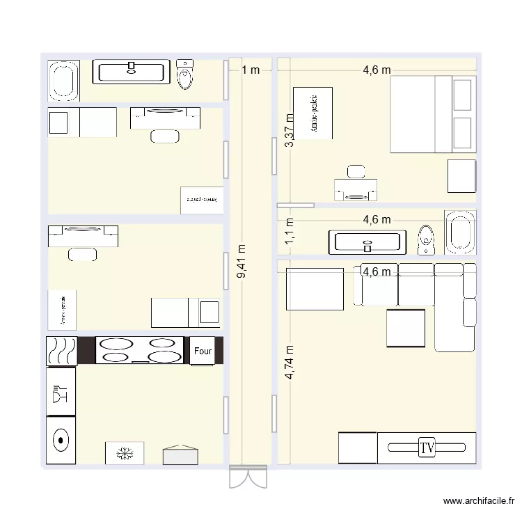 plano tecno pasillo 1m puertas. Floor plan with 8  and 88 m²