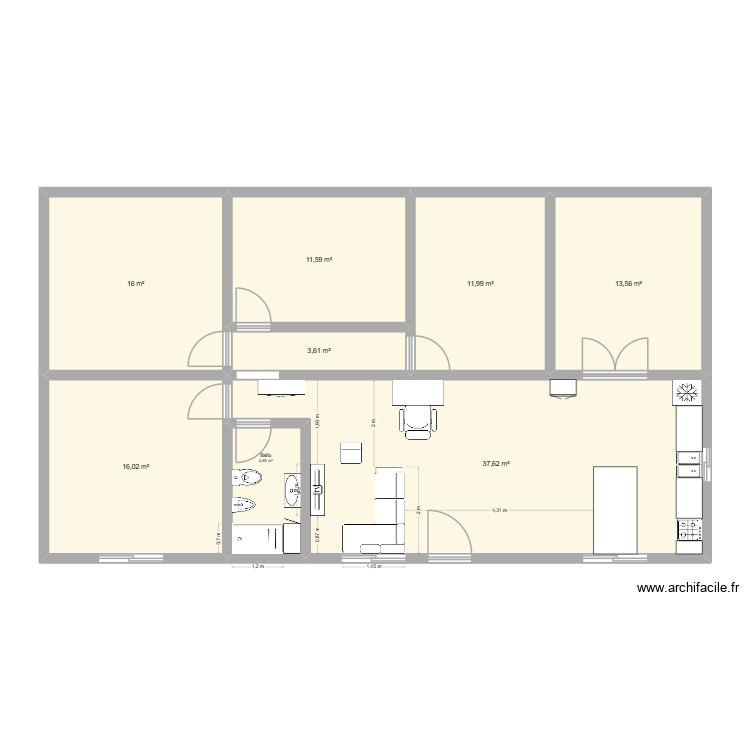 Casa 1. Plan de 8 pièces et 115 m2