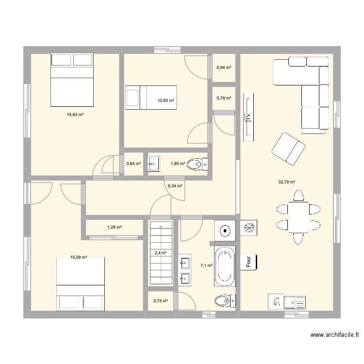 étage 18e plan1. Plan de 13 pièces et 99 m2