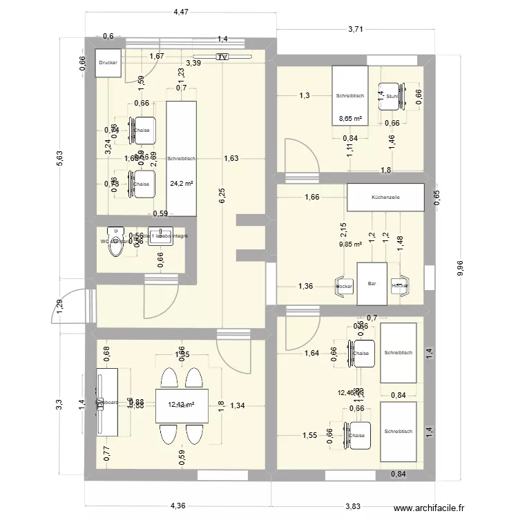 Port One B&uuml;ro. Grundriss mit 5  und 67 m²