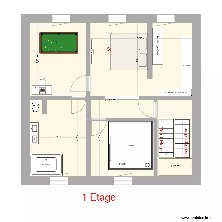Cadastre 1a Etage 2.0. Grundriss mit 1 und 73 m² Cadastre 1a Etage 2.0. Grundriss mit 1 und 73 m²