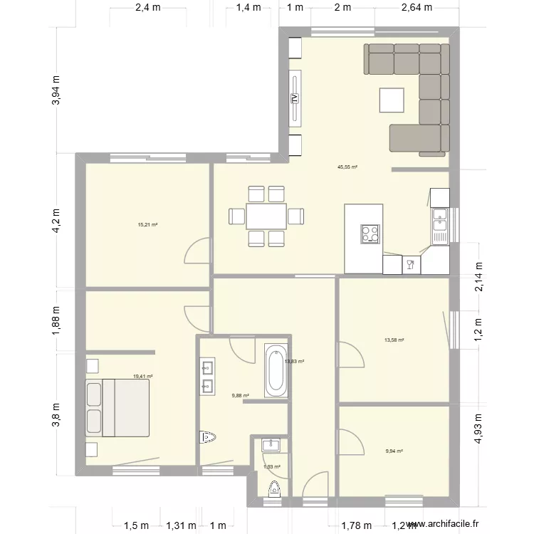 Plan2. Grundriss mit 8 Räume und 129 m²