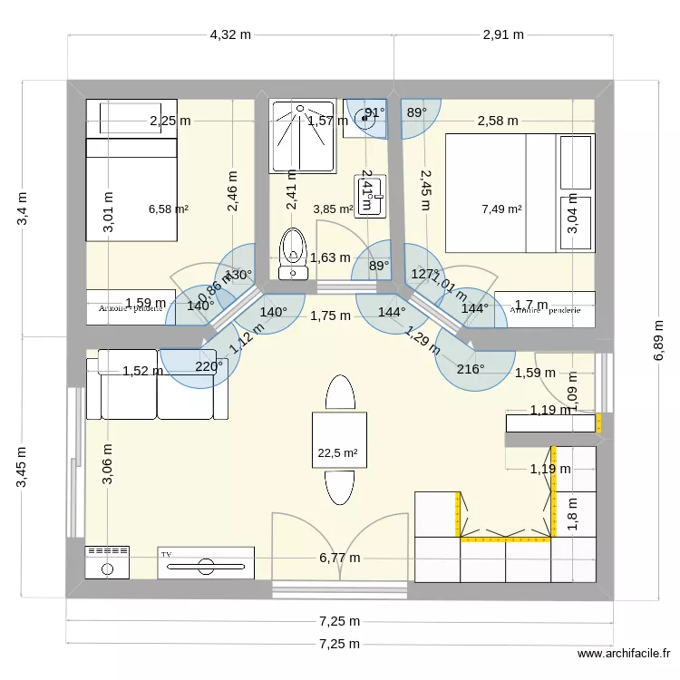 50qm Haus. Grundriss mit 4  und 40 m²