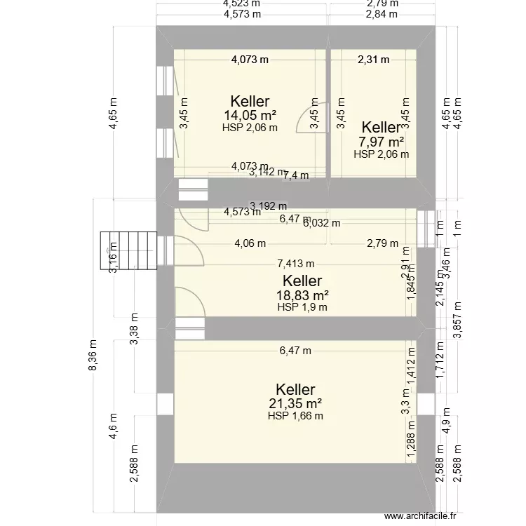 Keller. Grundriss mit 4 Räume und 62 m² Keller. Grundriss mit 4 Räume und 62 m²