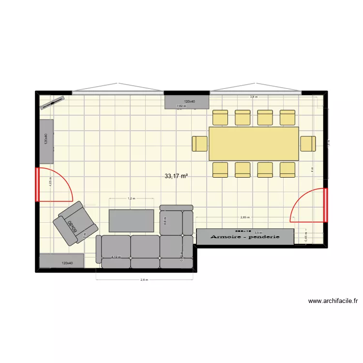 Wohnzimmer. Grundriss mit 1 Raum und 33 m²