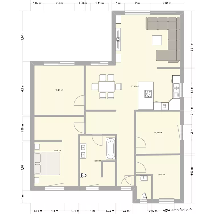 Plan1. Grundriss mit 6 Räume und 127 m²