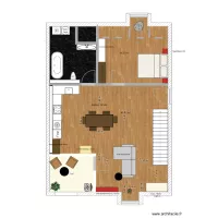 Wohnung Dana - Variante Musik in USM rot/3- ohne Sessel und Esstisch quer/Schlafzimmer möbliert
