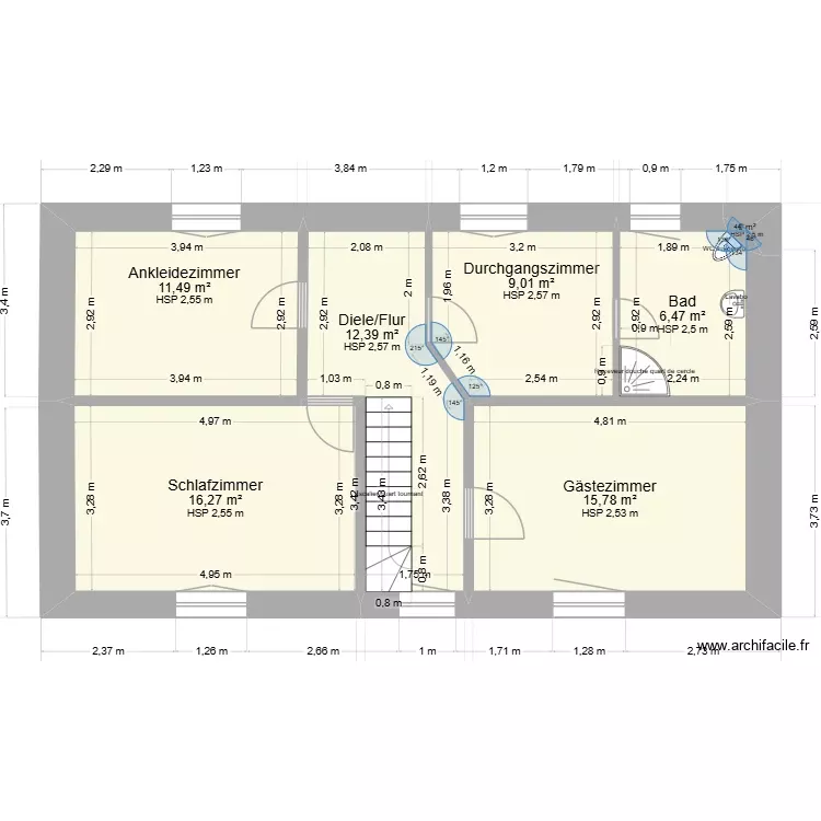 Etage 1. Grundriss mit 7 Räume und 71 m² Etage 1. Grundriss mit 7 Räume und 71 m²
