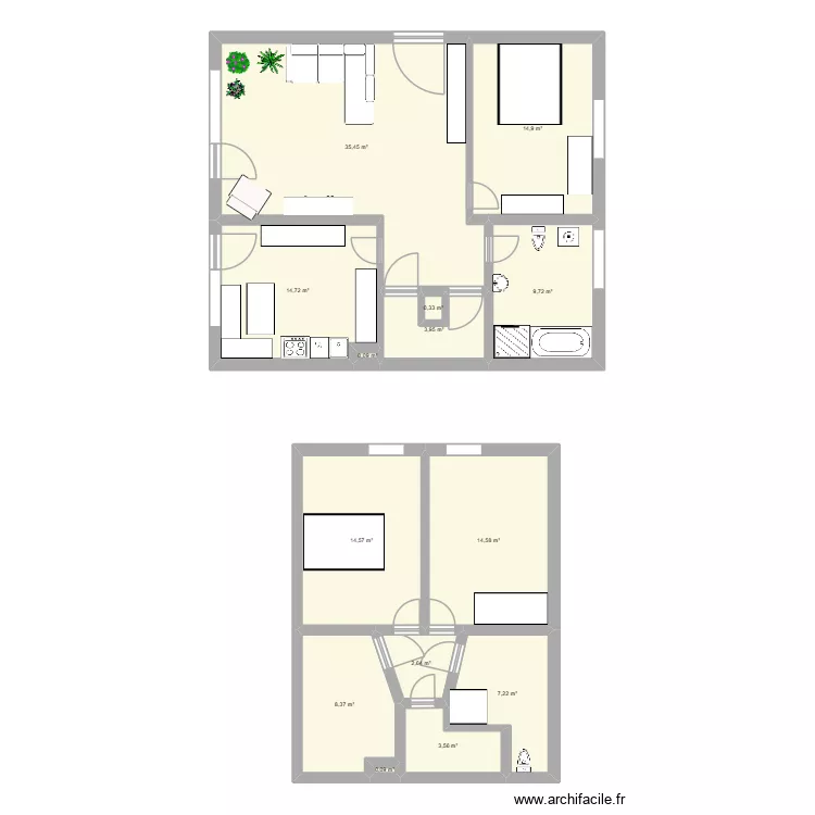Wohnung konzept. Grundriss mit 14  und 130 m²