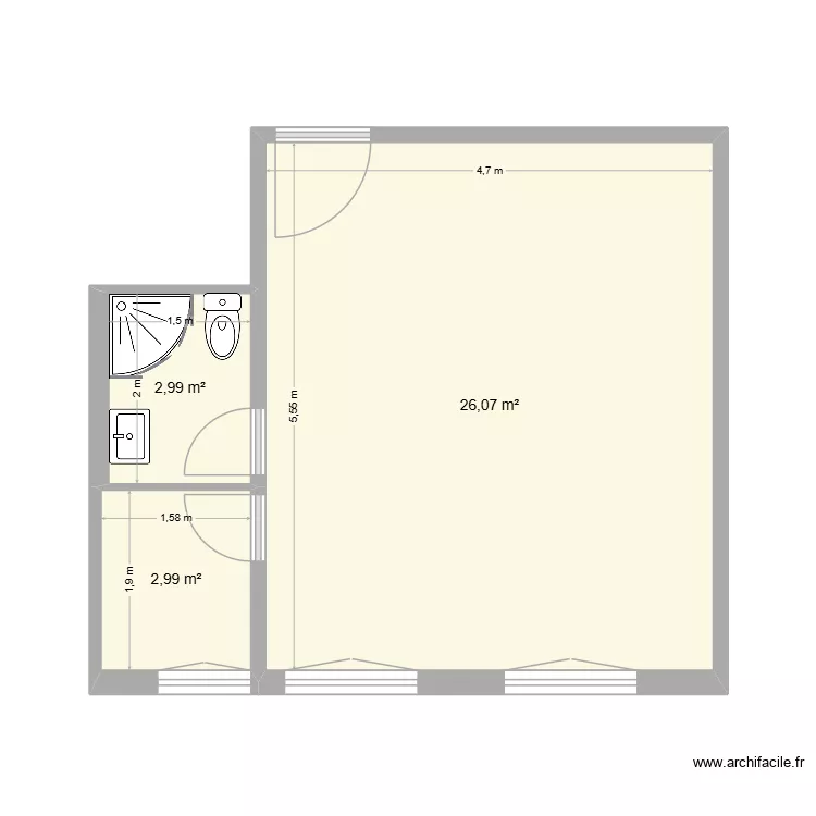 Geissmattstrasse 57, 1.5ZW. Grundriss mit 3  und 32 m²