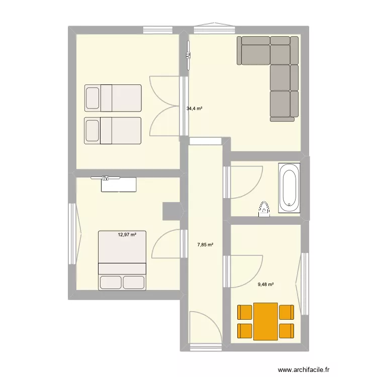 FeWo_alternative. Grundriss mit 4 Räume und 65 m² FeWo_alternative. Grundriss mit 4 Räume und 65 m²