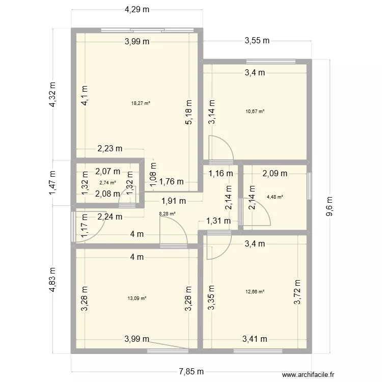Plan B&uuml;ro NEU. Grundriss mit 7  und 70 m²