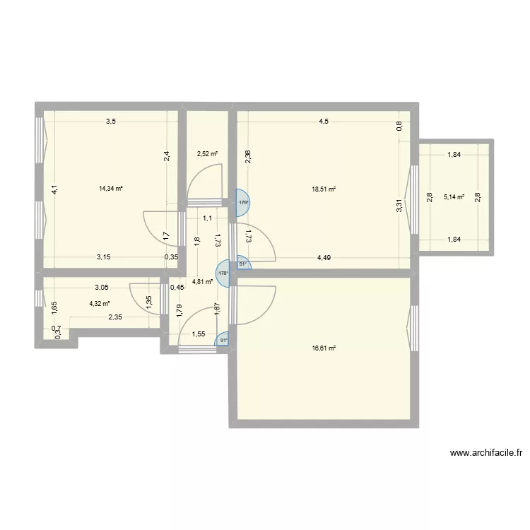 WK15-1. Grundriss mit 7 Räume und 66 m² WK15-1. Grundriss mit 7 Räume und 66 m²