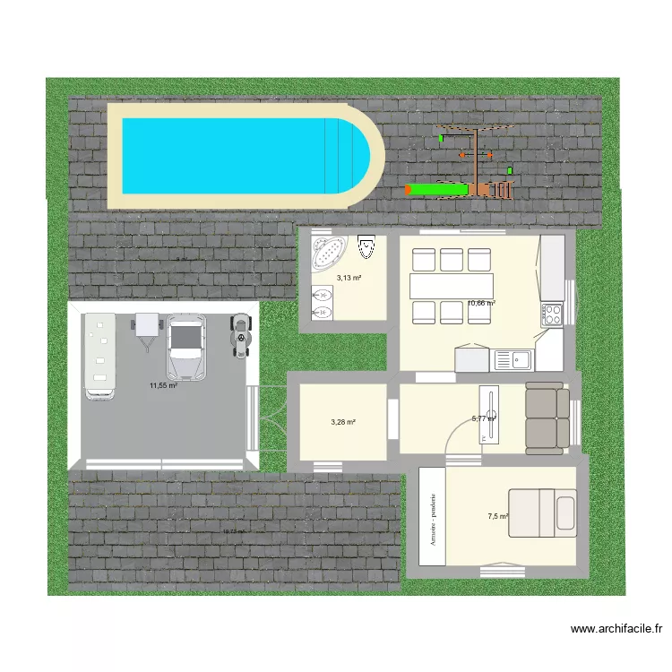 sali. Grundriss mit 6 Räume und 42 m²