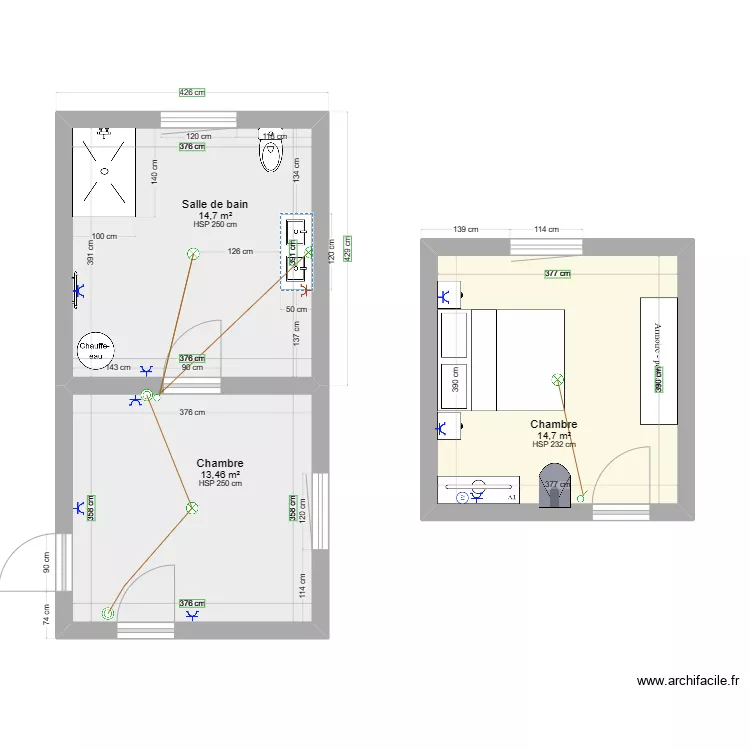 SDB haut + Chambre. Grundriss mit SDB haut + Chambre. Grundriss mit