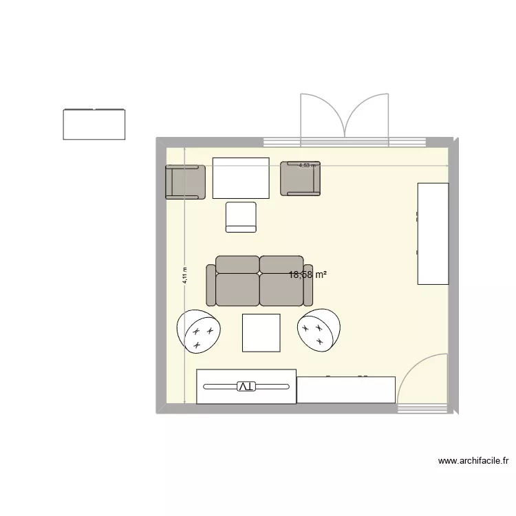 Wohnzimmer 3. Grundriss mit 1 und 19 m² Wohnzimmer 3. Grundriss mit 1 und 19 m²