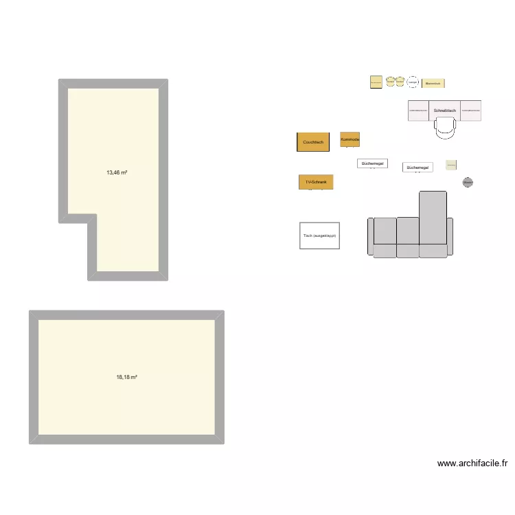 B&uuml;ro+Wohnzimmer. Grundriss mit 2  und 32 m²