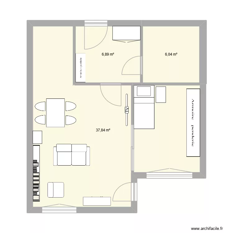Wohnheim. Grundriss mit 3  und 51 m²