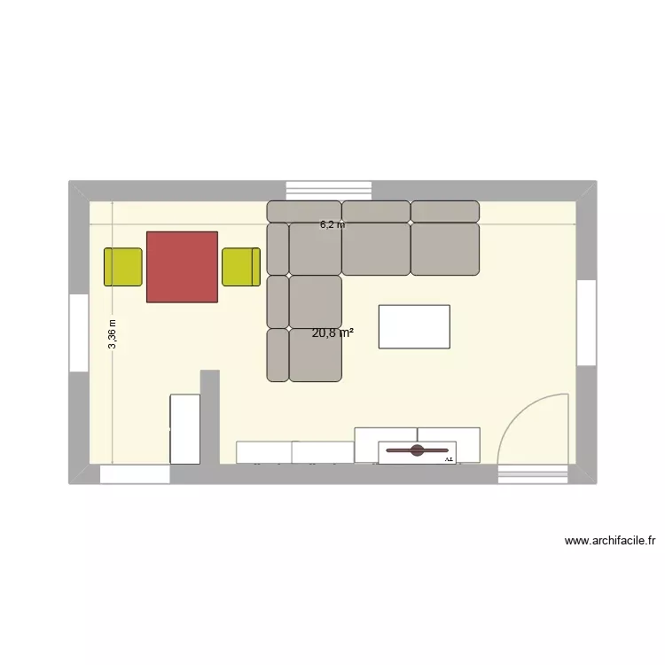 Wohnzimmer. Grundriss mit 1 Raum und 21 m²