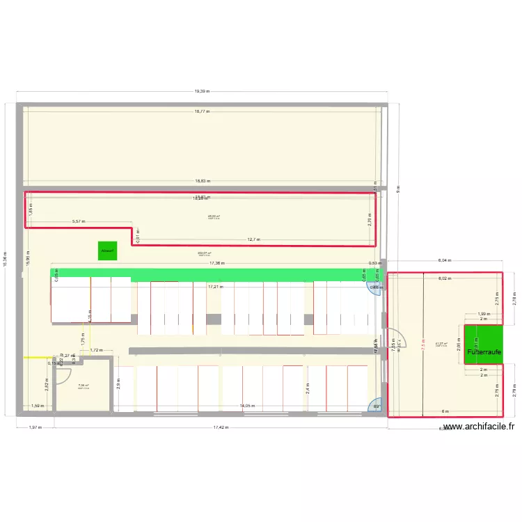 Tatsächliche Auführung 12x 400 und 12x über 400kg.. Grundriss mit 4 und 372 m² Tatsächliche Auführung 12x 400 und 12x über 400kg.. Grundriss mit 4 und 372 m²