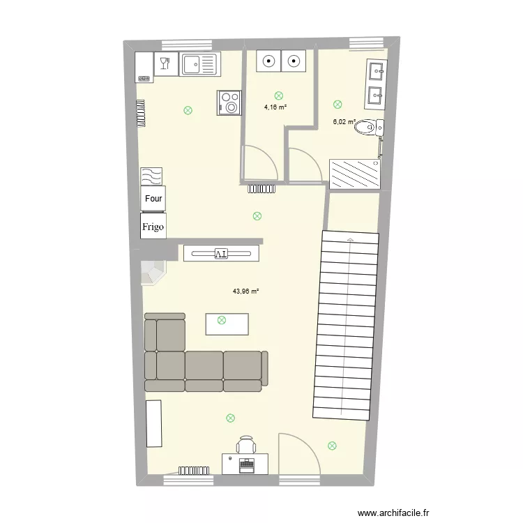 Planta baja_2. Plano de 3 Habitaciones y 54 m² Planta baja_2. Plano de 3 Habitaciones y 54 m²