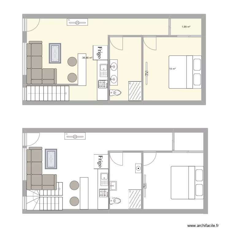 casa 5x10. Plano de 3 Habitaciones y 52 m²