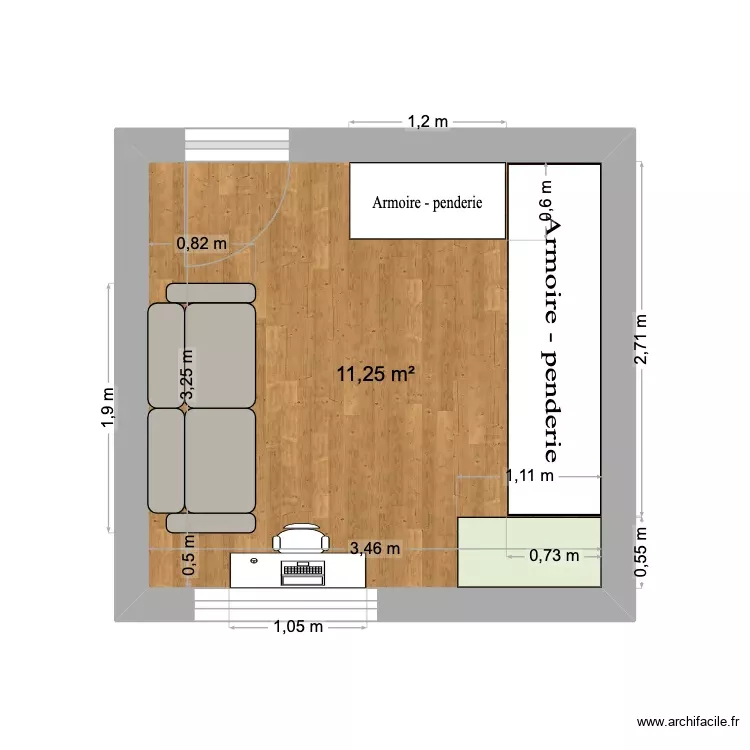 habitación auxiliar. Plano de 1 Sala y 11 m² habitación auxiliar. Plano de 1 Sala y 11 m²
