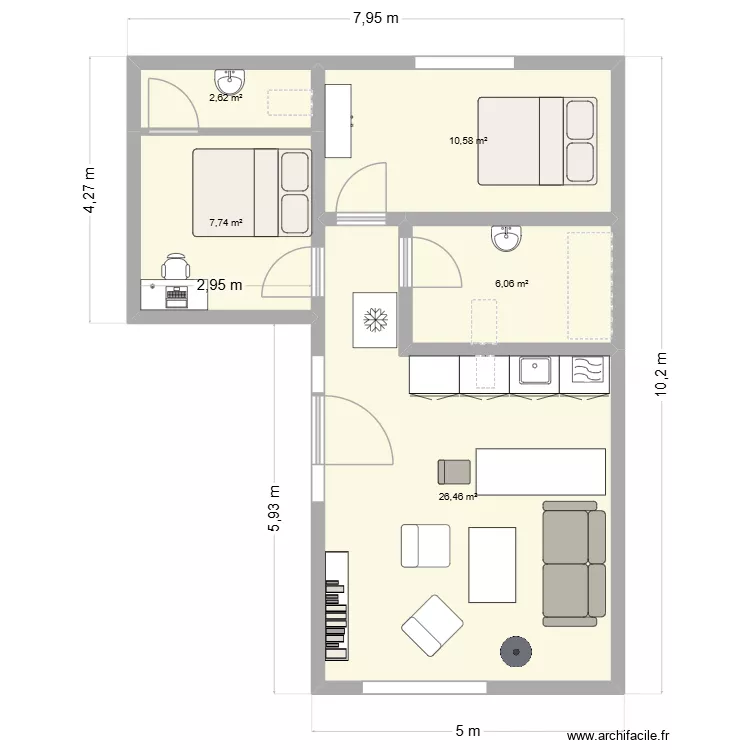 Plano cabana 2 bariloche ver 2. Plano de 5 y 53 m² Plano cabana 2 bariloche ver 2. Plano de 5 y 53 m²