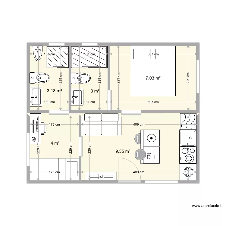 contenedor en L. Plano de 