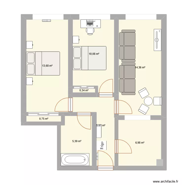 Piso Melide. Plano de 8 Habitaciones y 57 m² Piso Melide. Plano de 8 Habitaciones y 57 m²