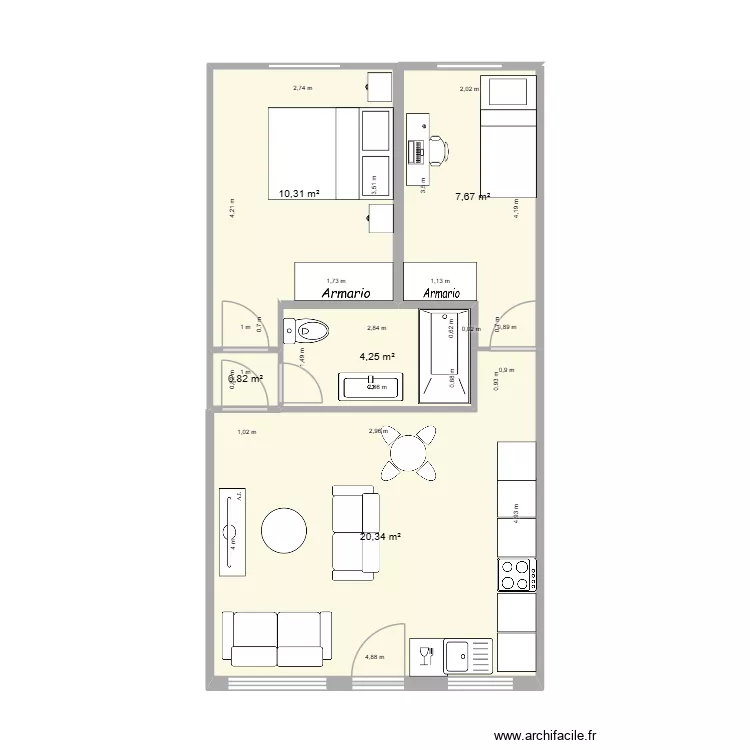 almendros 52. Plano de 5  y 43 m²