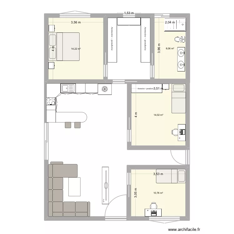 NRosa. Plano de 4 Habitaciones y 47 m² NRosa. Plano de 4 Habitaciones y 47 m²