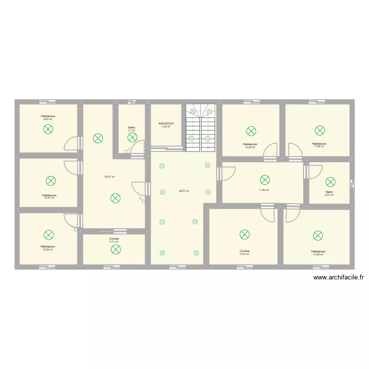 PLANTA TIPO. Plano de 14 Habitaciones y 163 m²