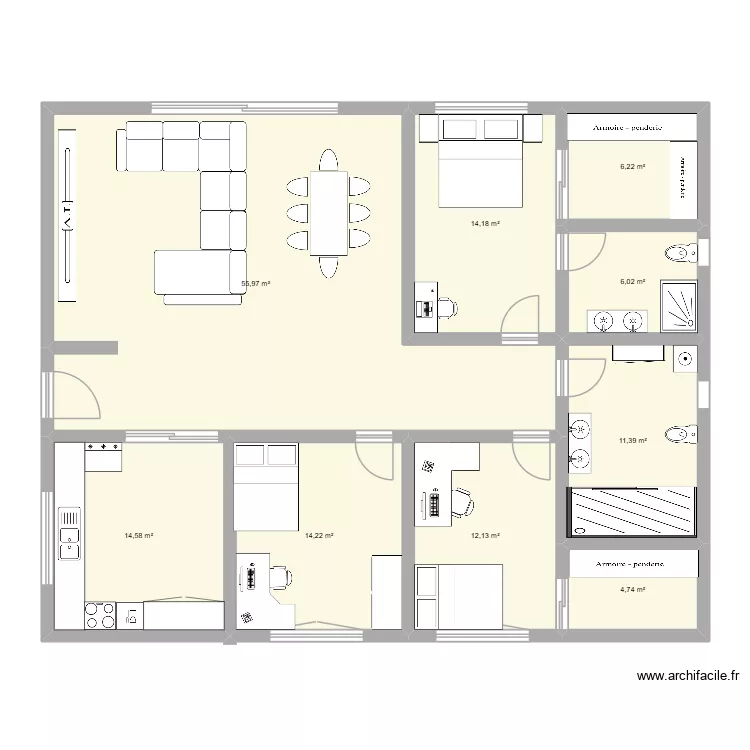 casita. Plano de 9  y 139 m²