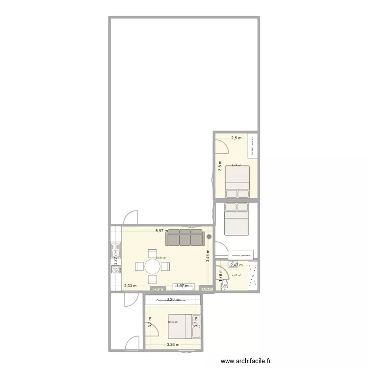 casa 1. Plano de 6 Habitaciones y 47 m² casa 1. Plano de 6 Habitaciones y 47 m²