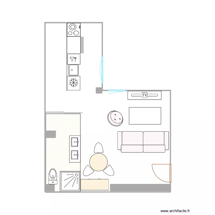 Proyecto 1 - cocina en linea. Plano de 1 y 5 m² Proyecto 1 - cocina en linea. Plano de 1 y 5 m²
