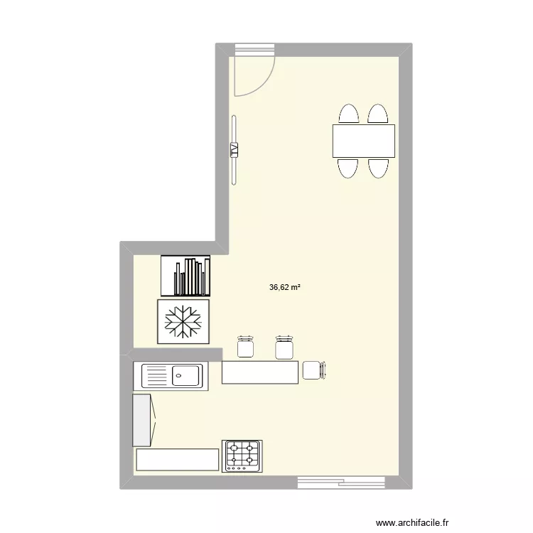 chuli. Plano de 1  y 37 m²