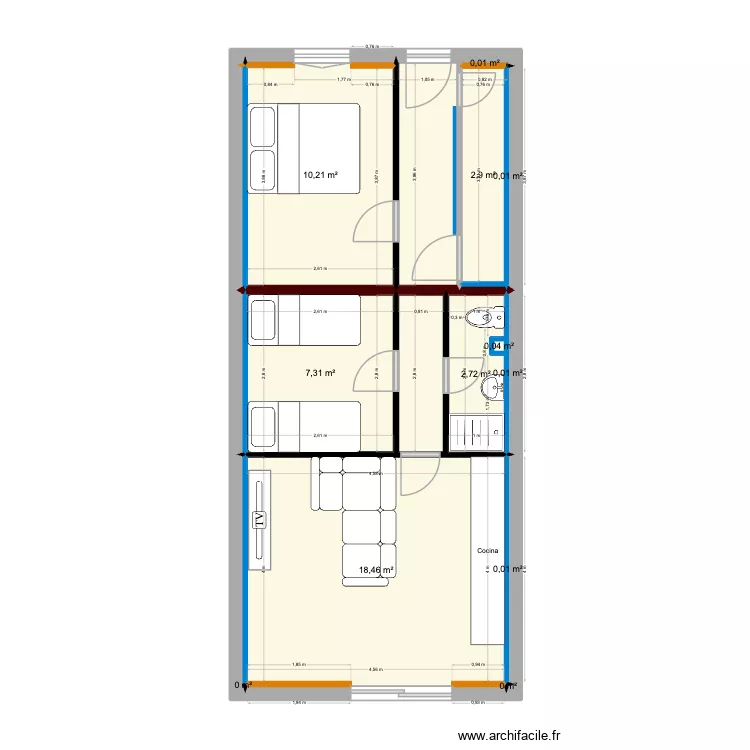 Casa2. Plano de 14 Habitaciones y 48 m² Casa2. Plano de 14 Habitaciones y 48 m²