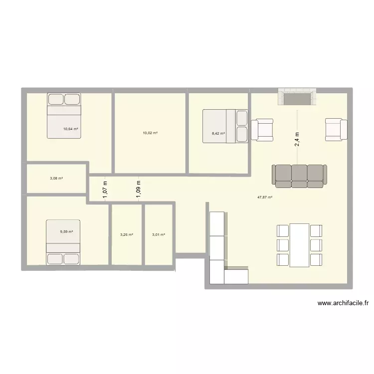 Plano Claudia 8. Plano de 8 Habitaciones y 96 m² Plano Claudia 8. Plano de 8 Habitaciones y 96 m²