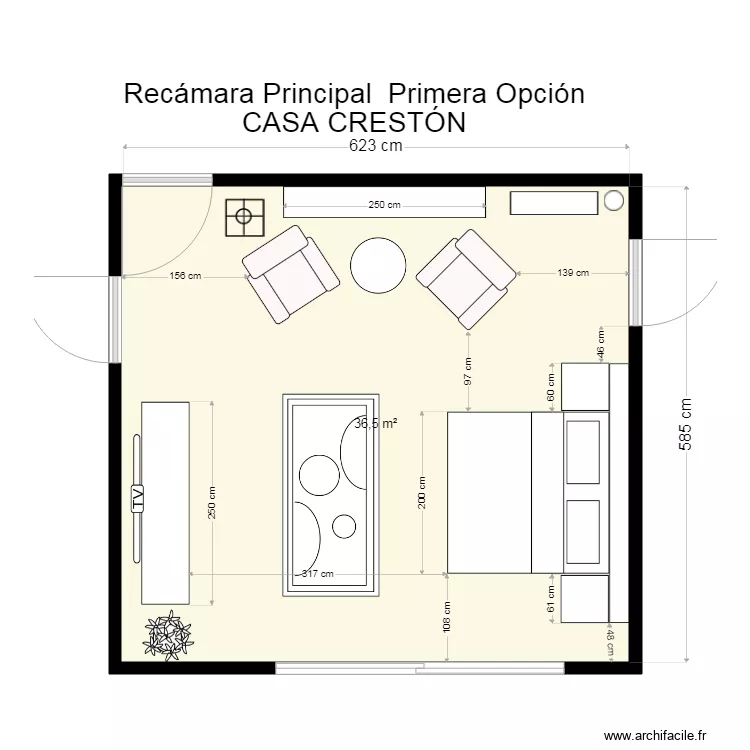 Casa Crest&oacute;n Rec&aacute;mara principal. Plano de 