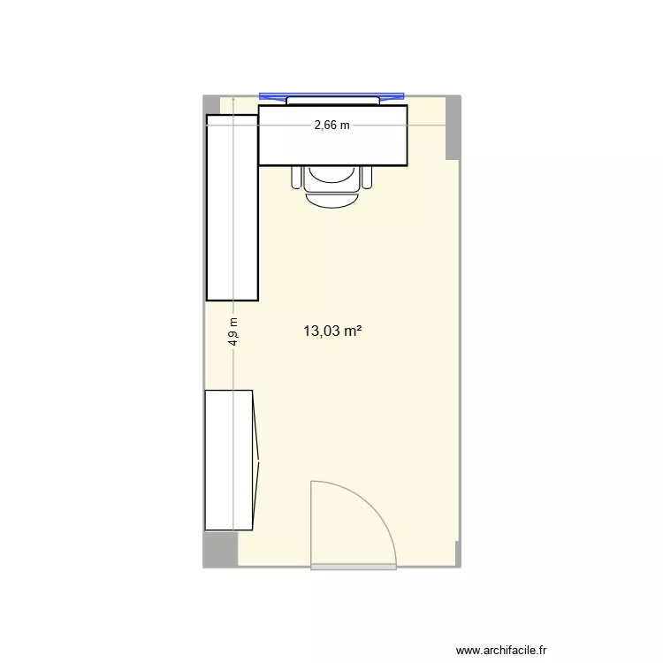 Habitación Tinin. Plano de 1 Sala y 13 m² Habitación Tinin. Plano de 1 Sala y 13 m²