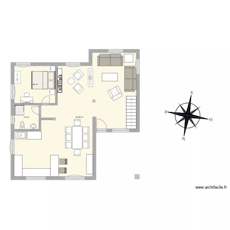 plano casa. Plano de 3 Habitaciones y 74 m²