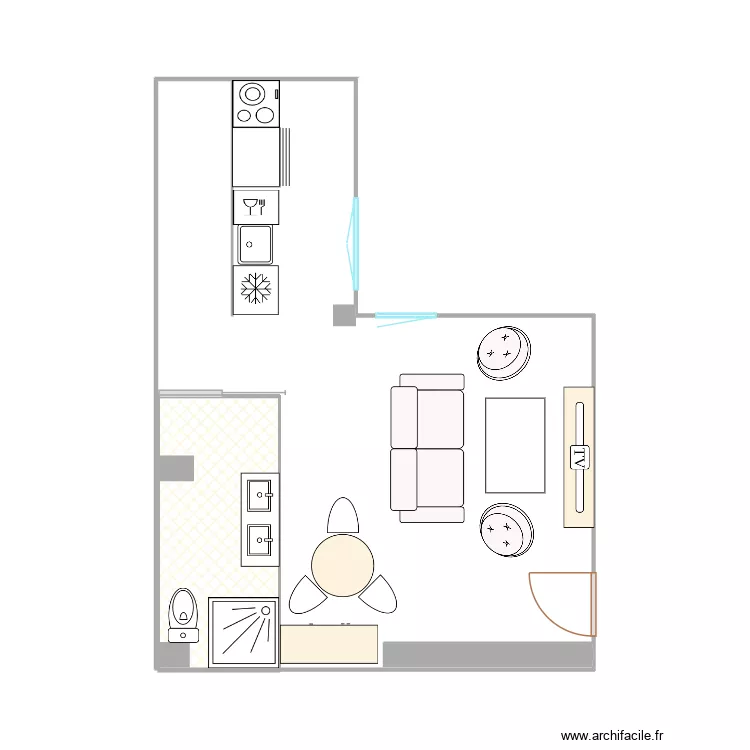 Proyecto 1 - cocina en linea v2. Plano de 1  y 5 m²