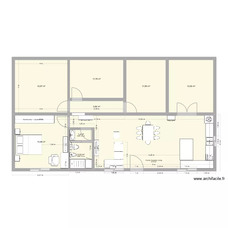 Casa 1. Plano de 9 habitaciones y 115 m²
